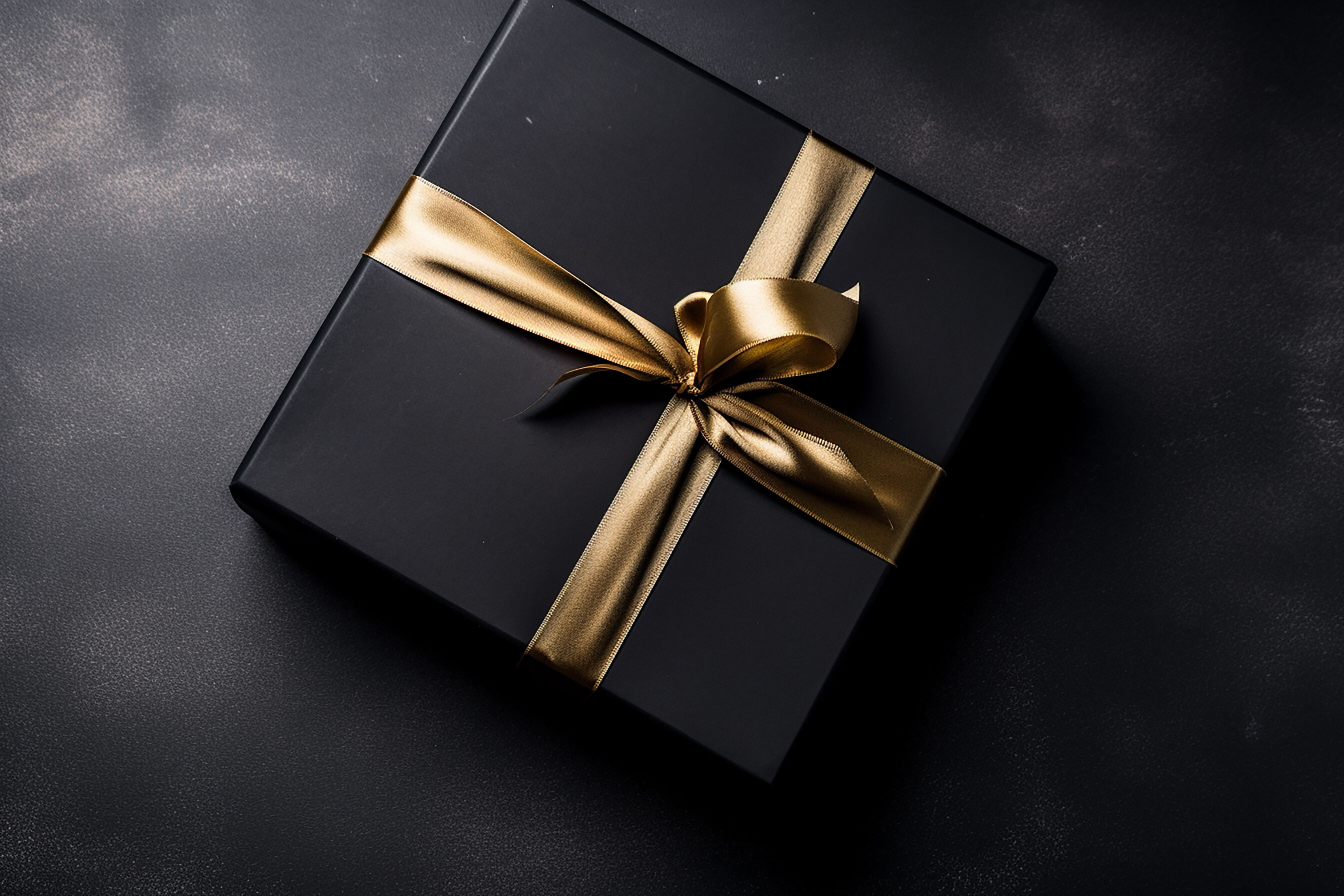 The elegant black box with a glimmering gold ribbon lay delicately on the polished floor, promising a surprise waiting to be unwrapped through the art of gift wrapping